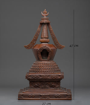 Copper Oxidized Handcrafted Stupa | 47cm Buddhist Spiritual Stupa