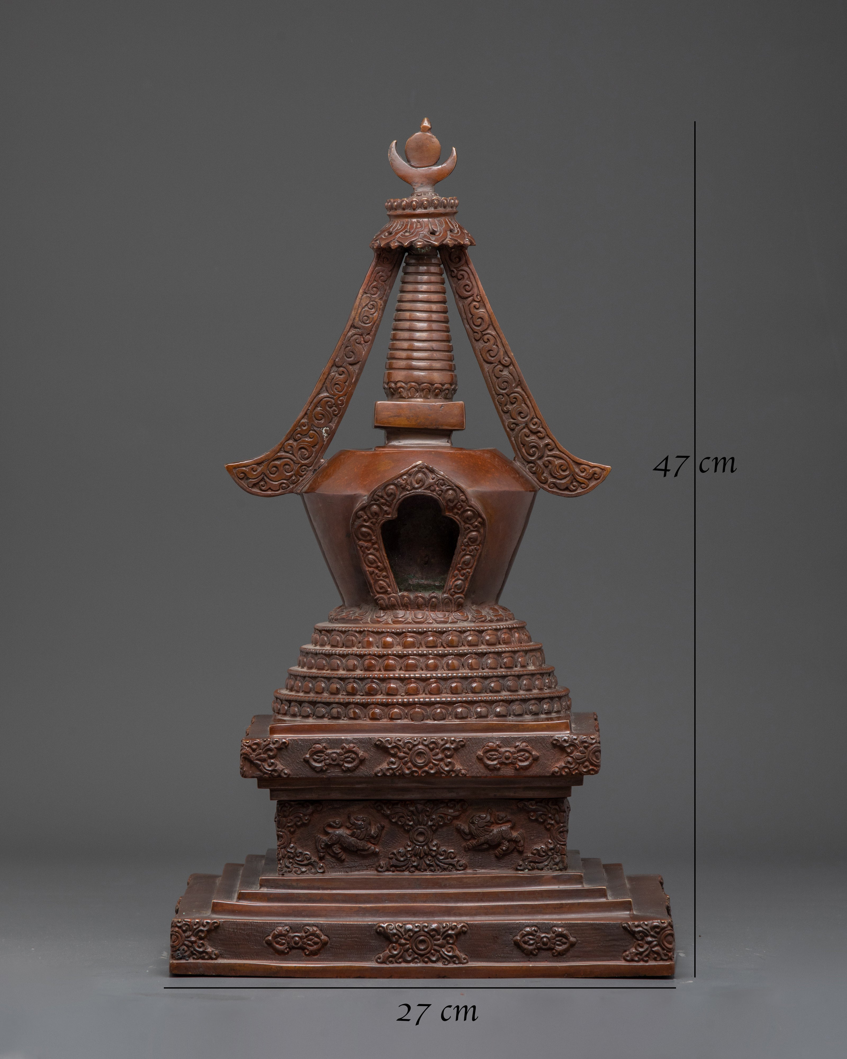 Copper Oxidized Handcrafted Stupa | 47cm Buddhist Spiritual Stupa