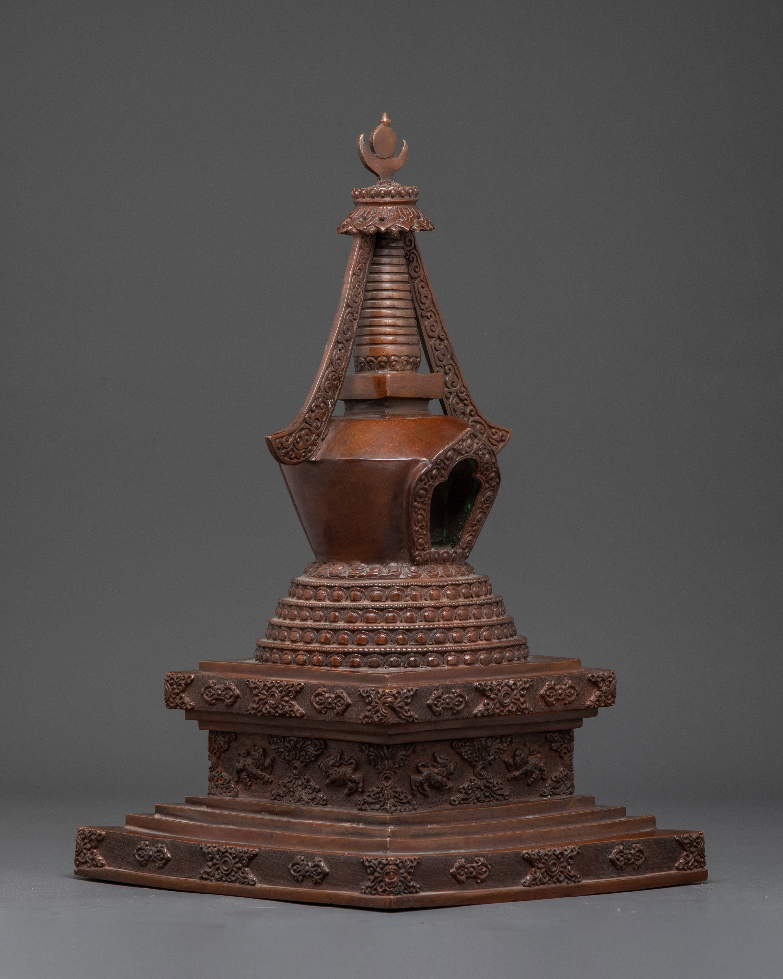 Copper Oxidized Handcrafted Stupa | 47cm Buddhist Spiritual Stupa