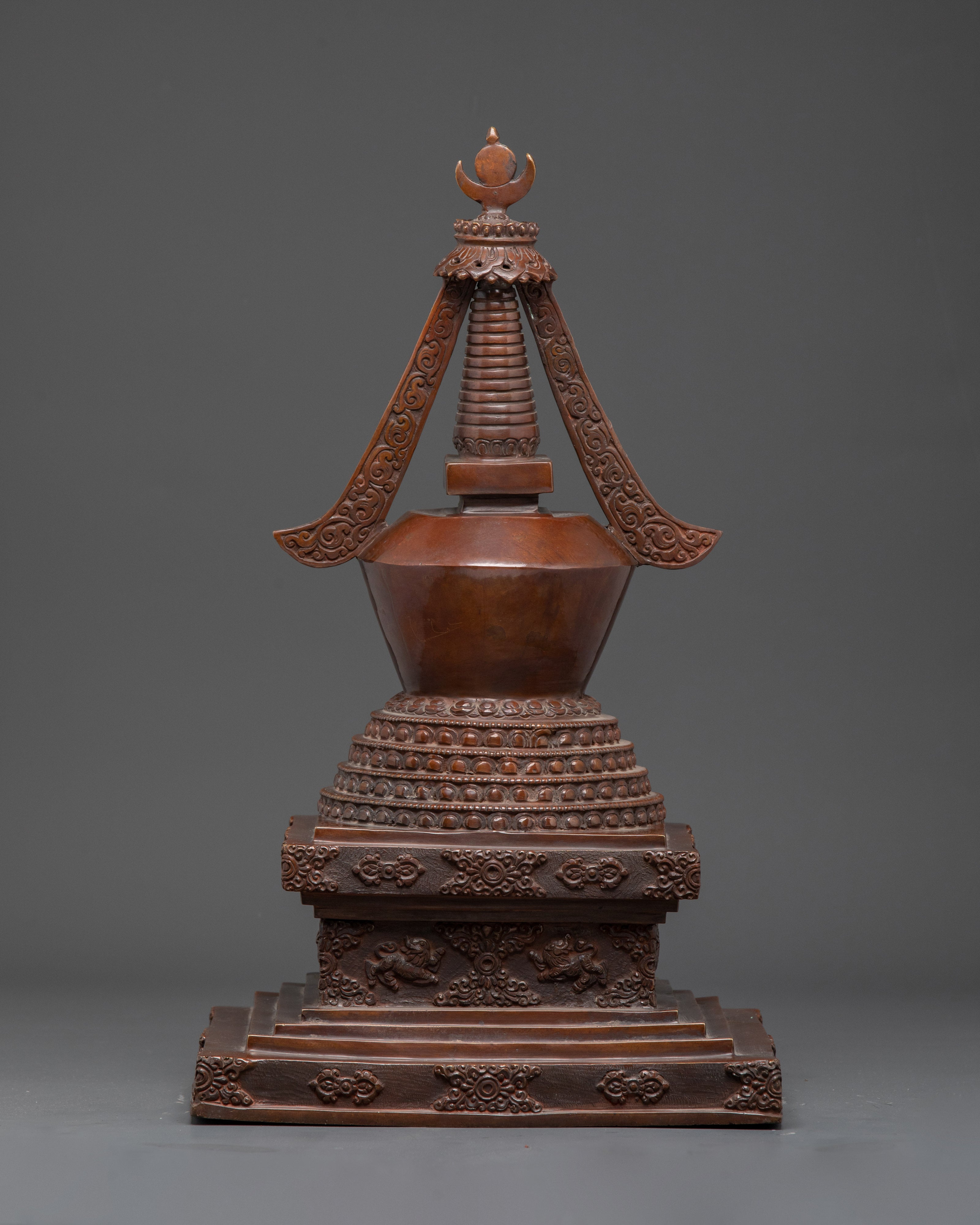 Copper Oxidized Handcrafted Stupa | 47cm Buddhist Spiritual Stupa