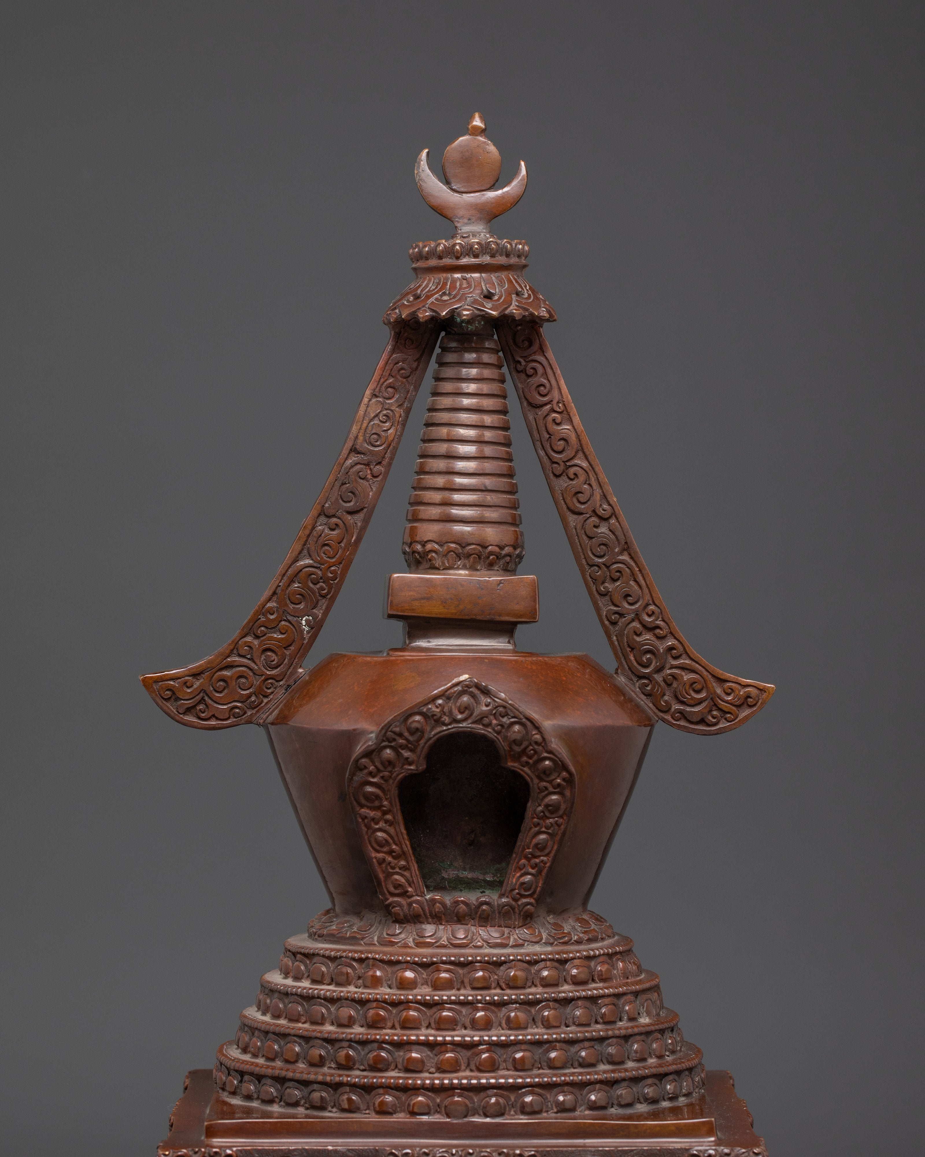 Copper Oxidized Handcrafted Stupa | 47cm Buddhist Spiritual Stupa