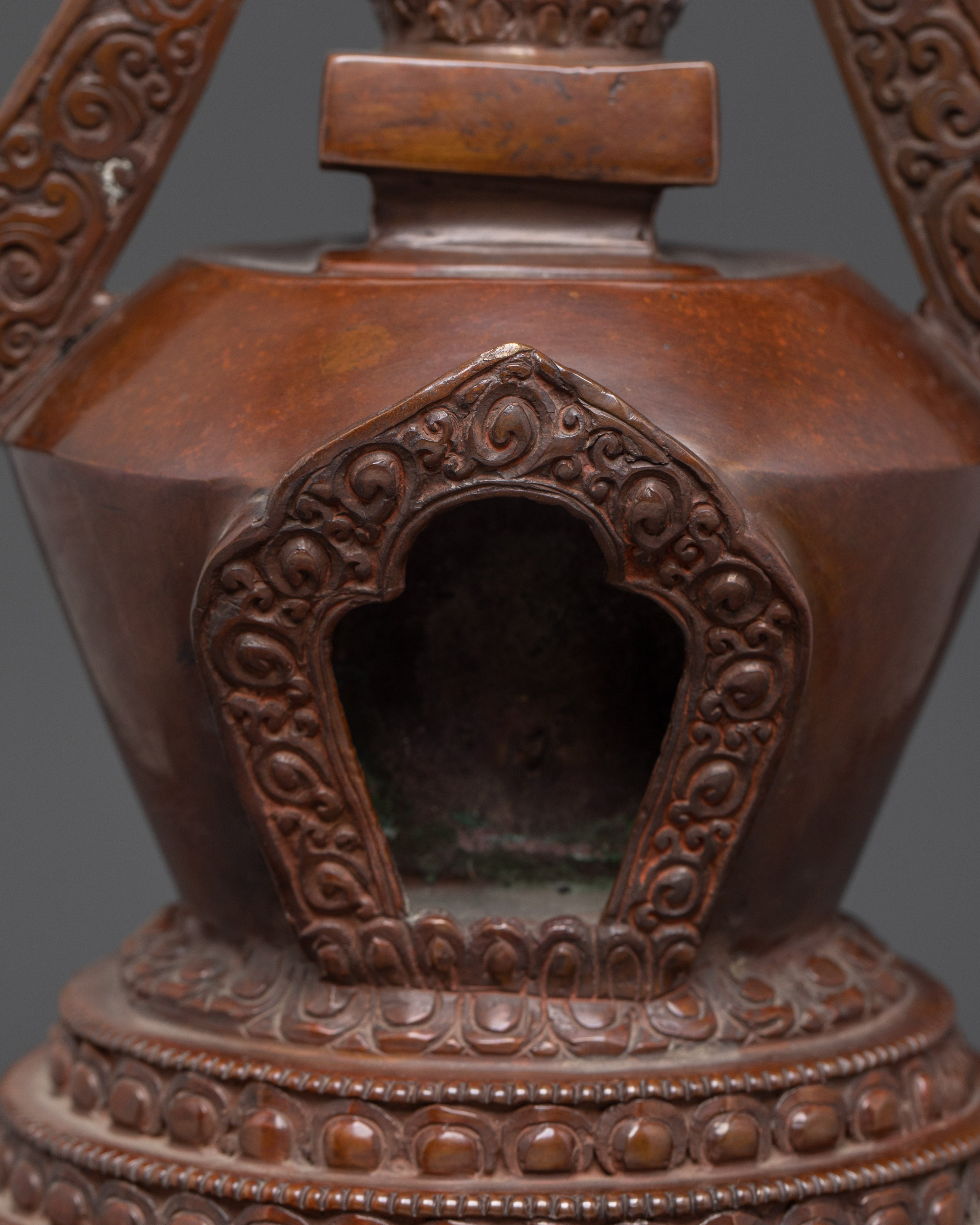 Copper Oxidized Handcrafted Stupa | 47cm Buddhist Spiritual Stupa
