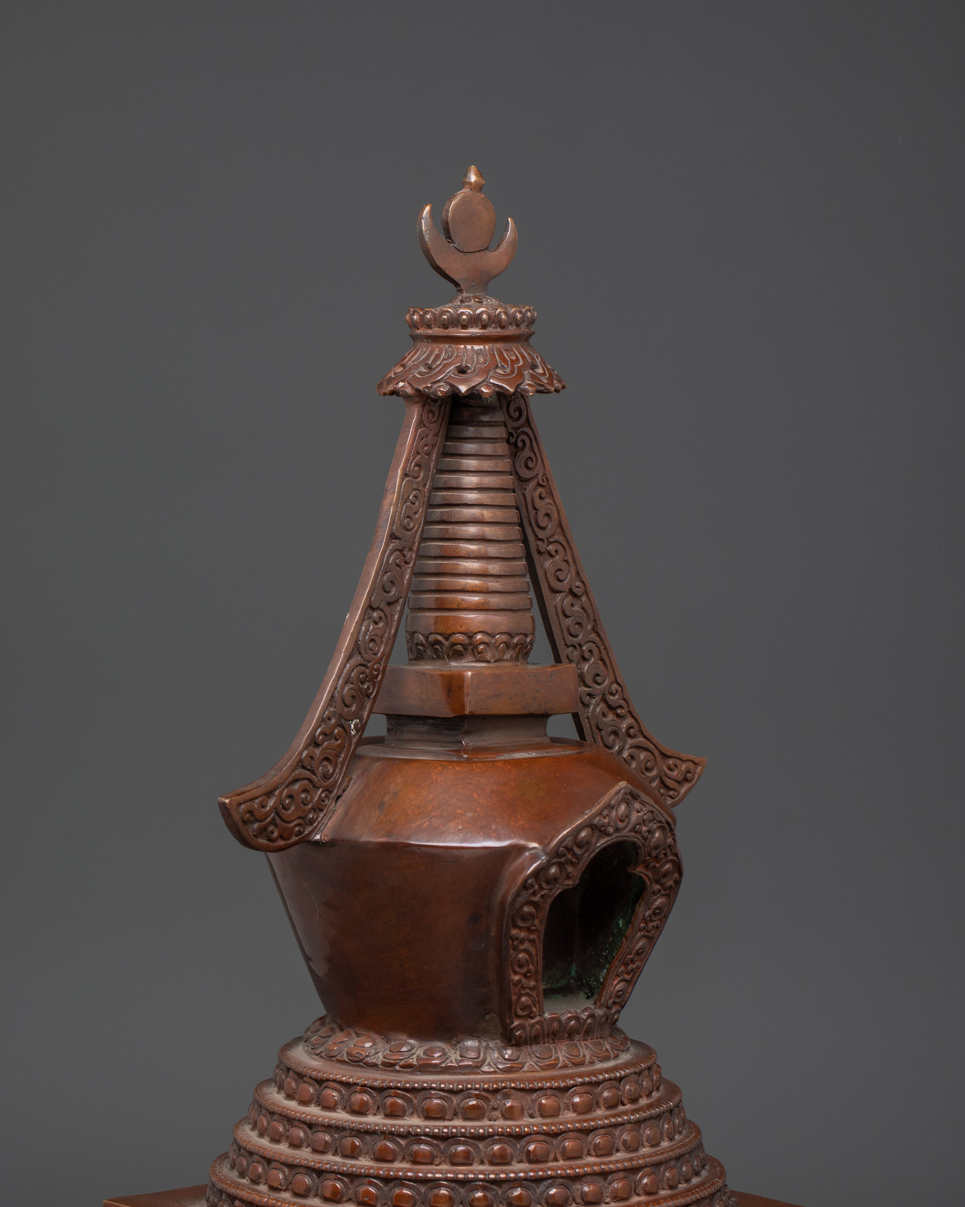 Copper Oxidized Handcrafted Stupa | 47cm Buddhist Spiritual Stupa