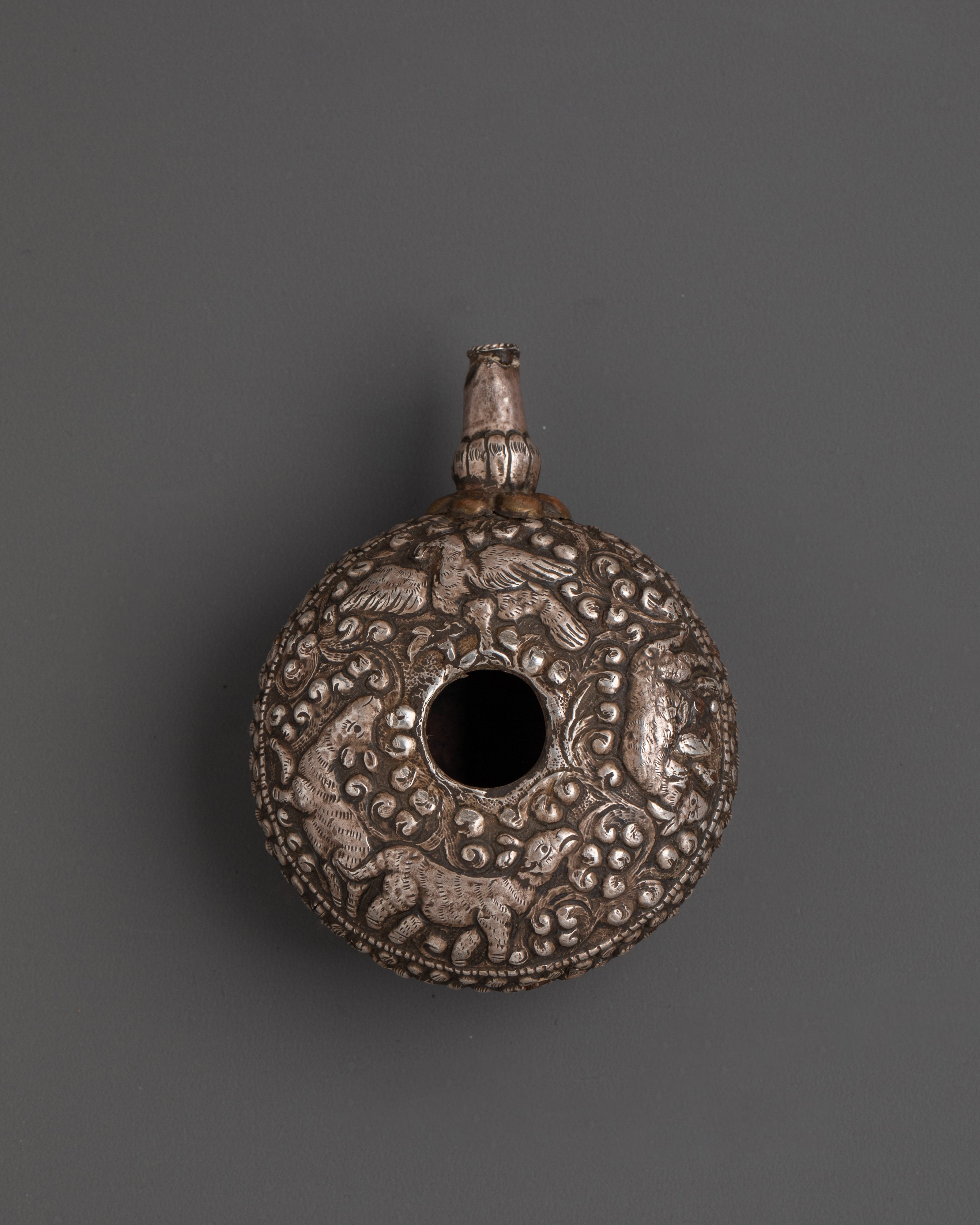 Handcrafted Tibetan Silver Snuff Bottle | 92.5 Silver with Red Coral