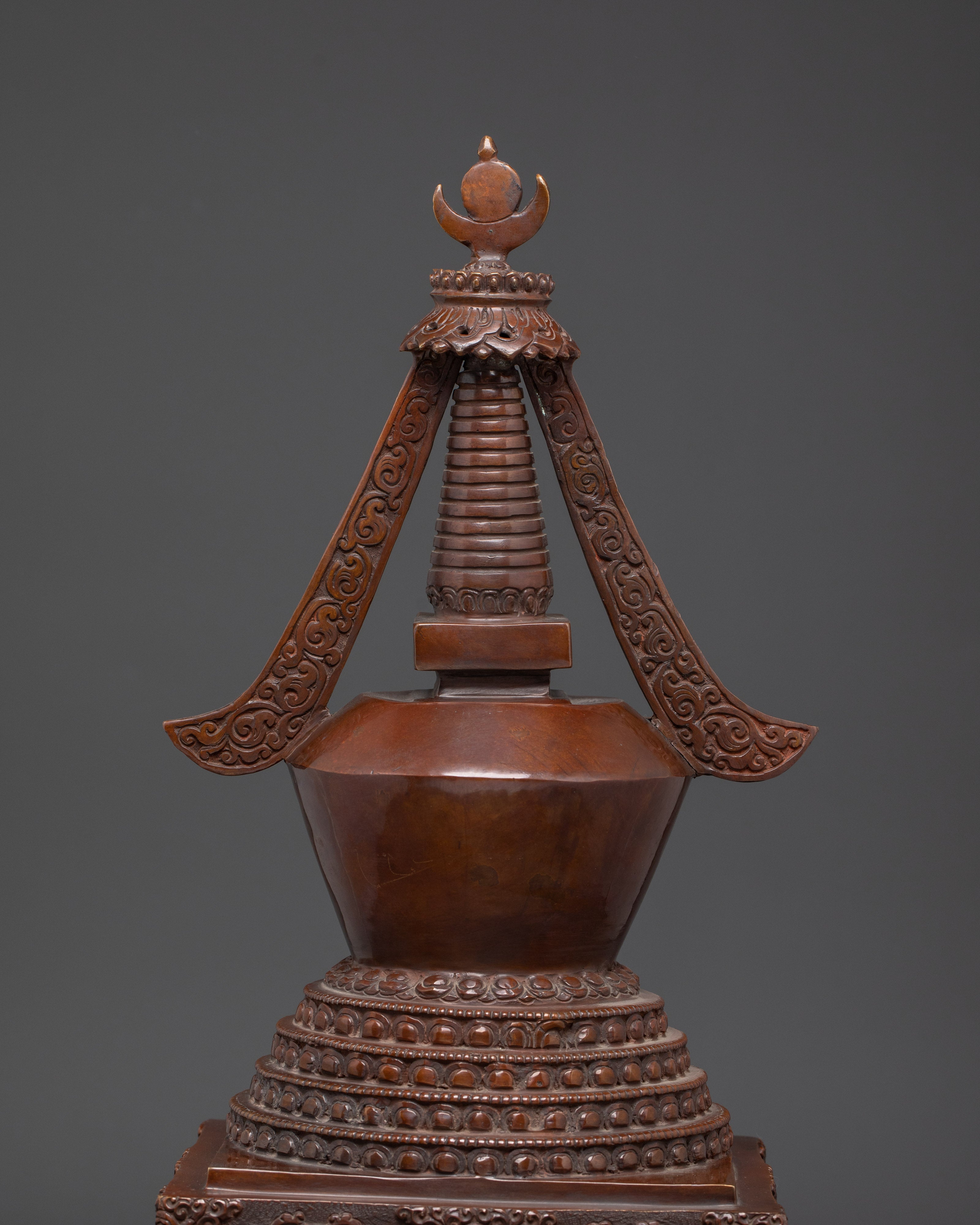 Copper Oxidized Handcrafted Stupa | 47cm Buddhist Spiritual Stupa