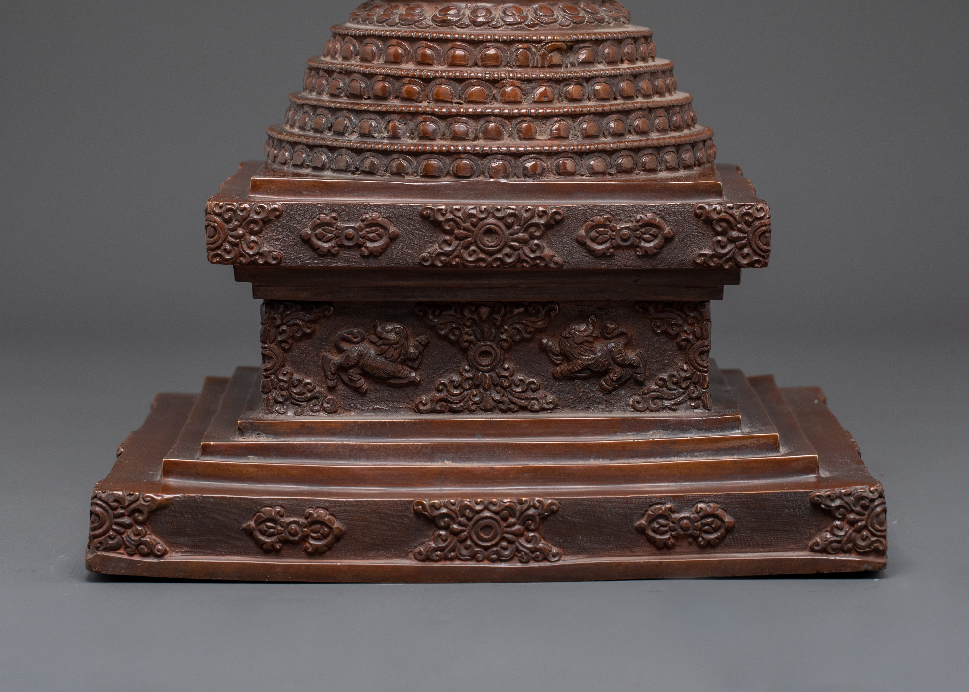 Copper Oxidized Handcrafted Stupa | 47cm Buddhist Spiritual Stupa
