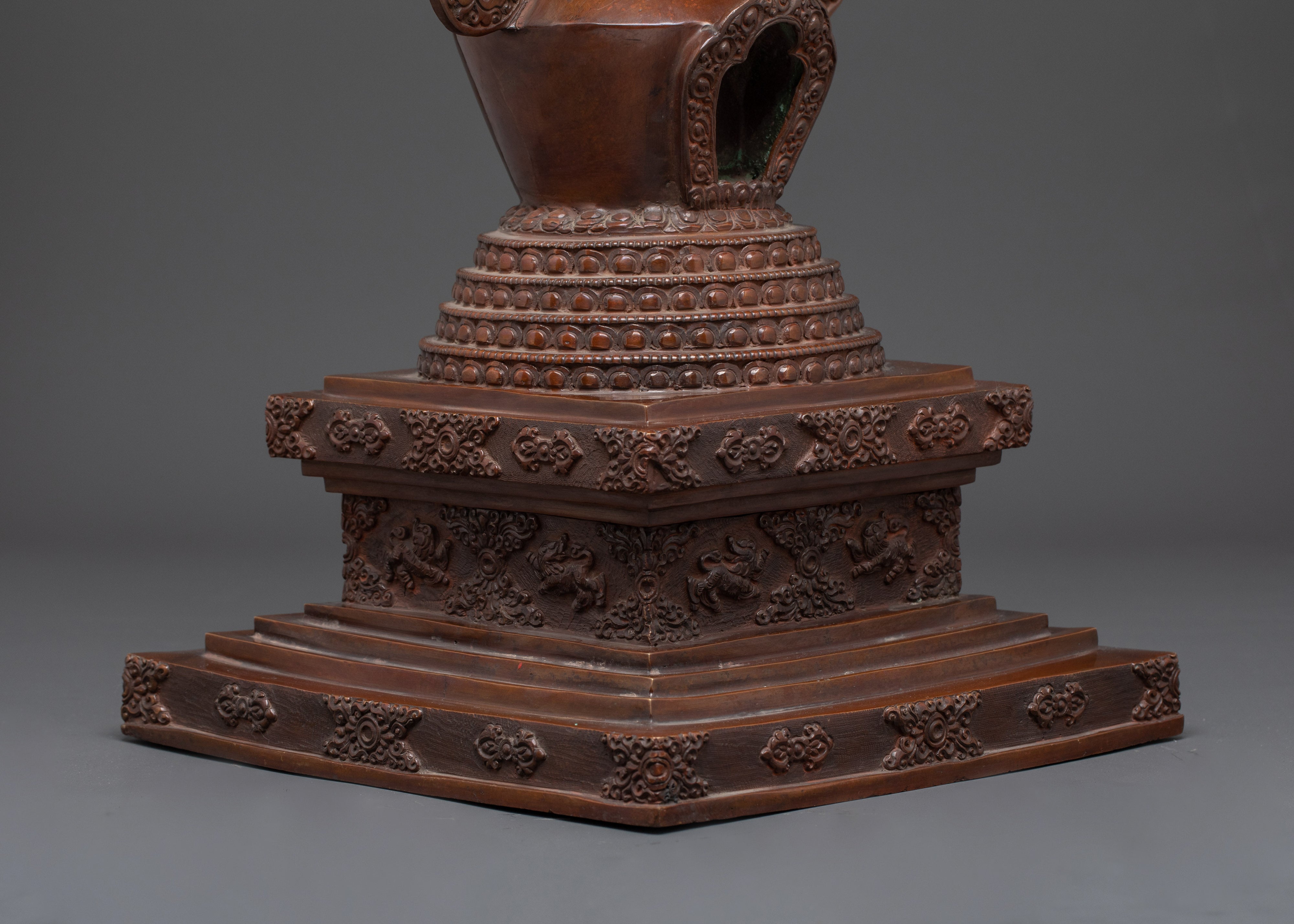 Copper Oxidized Handcrafted Stupa | 47cm Buddhist Spiritual Stupa