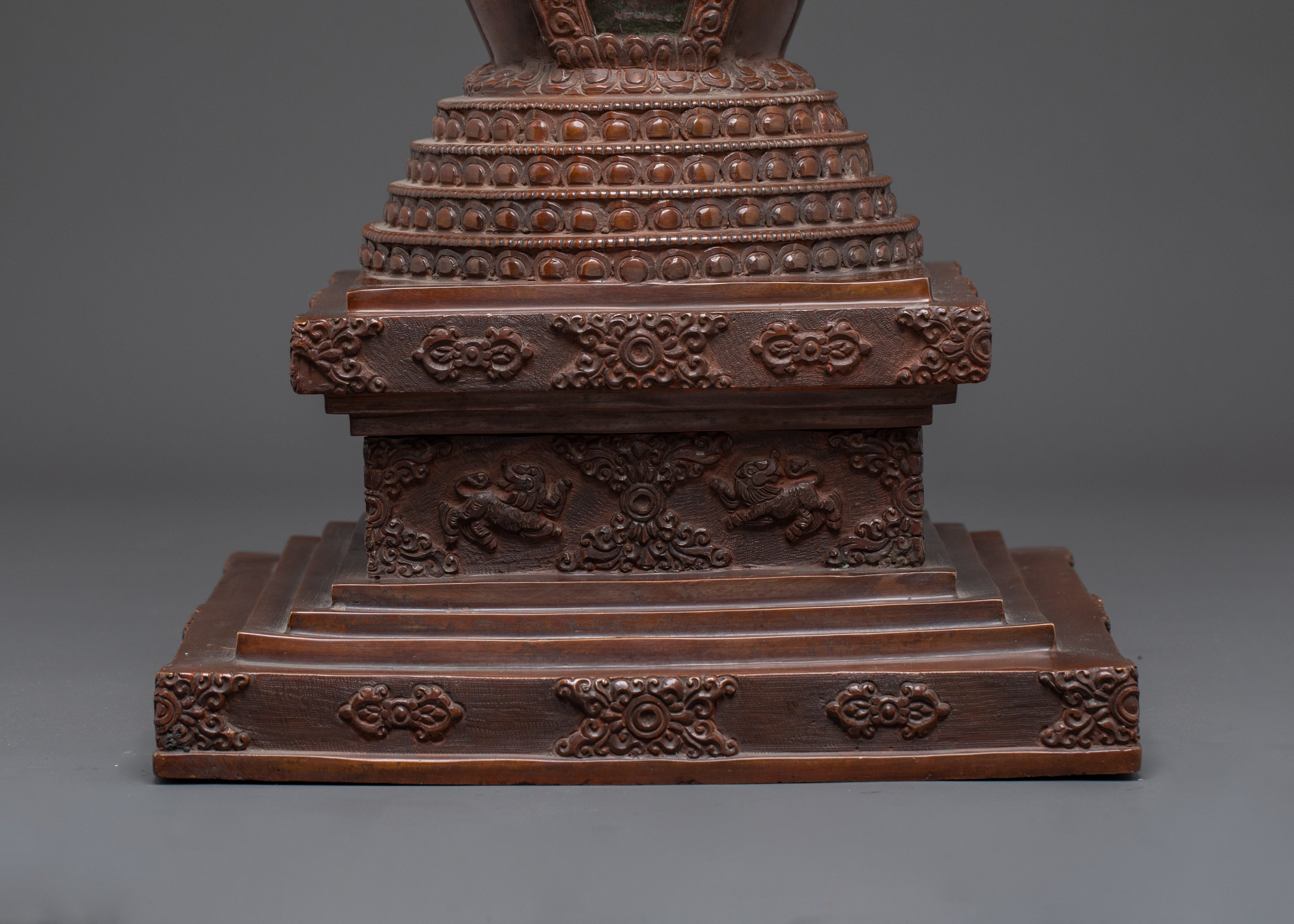 Copper Oxidized Handcrafted Stupa | 47cm Buddhist Spiritual Stupa