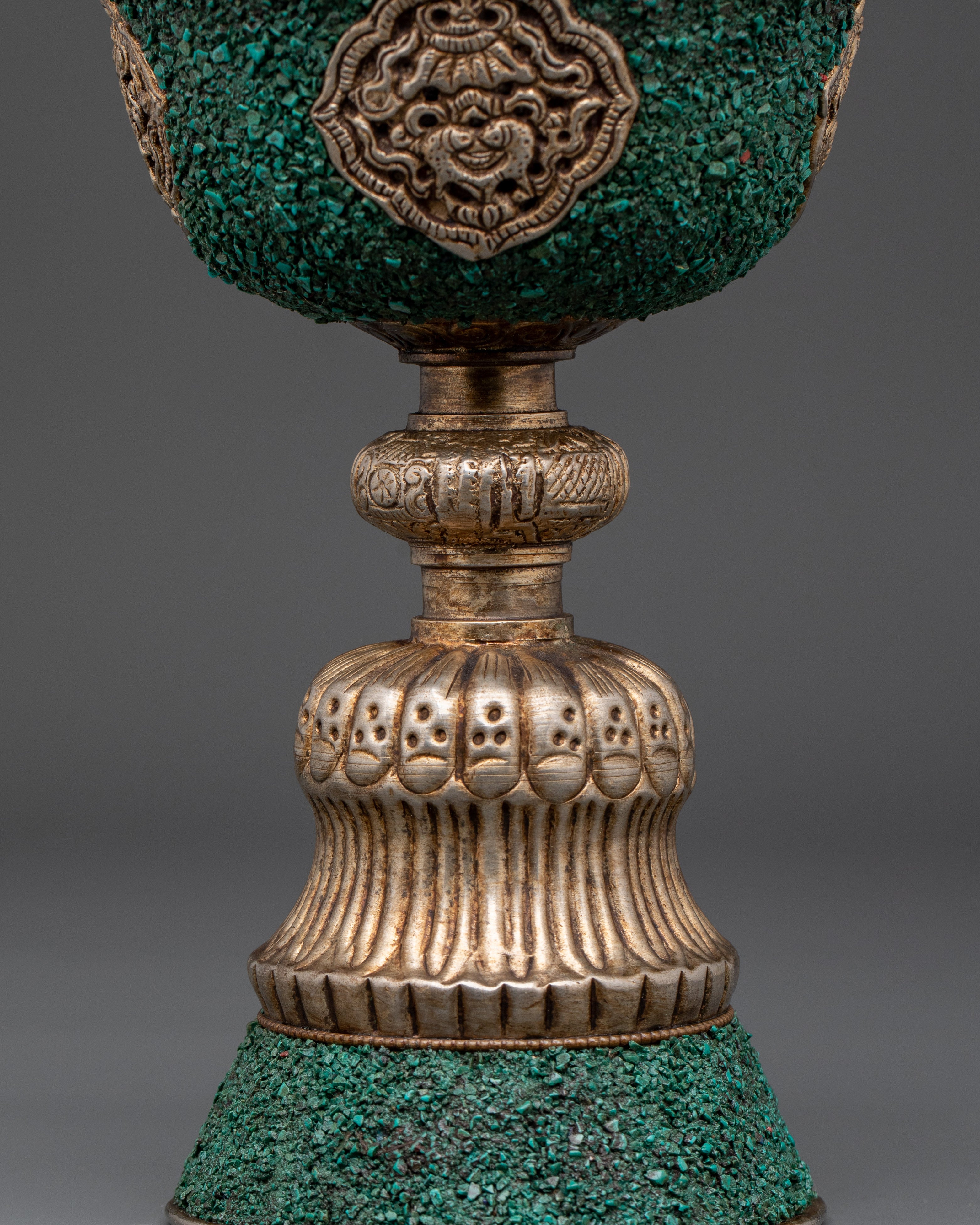 Temple Butter Lamp with Turquoise Inlay | Copper Ritual Light for Buddhist Altar