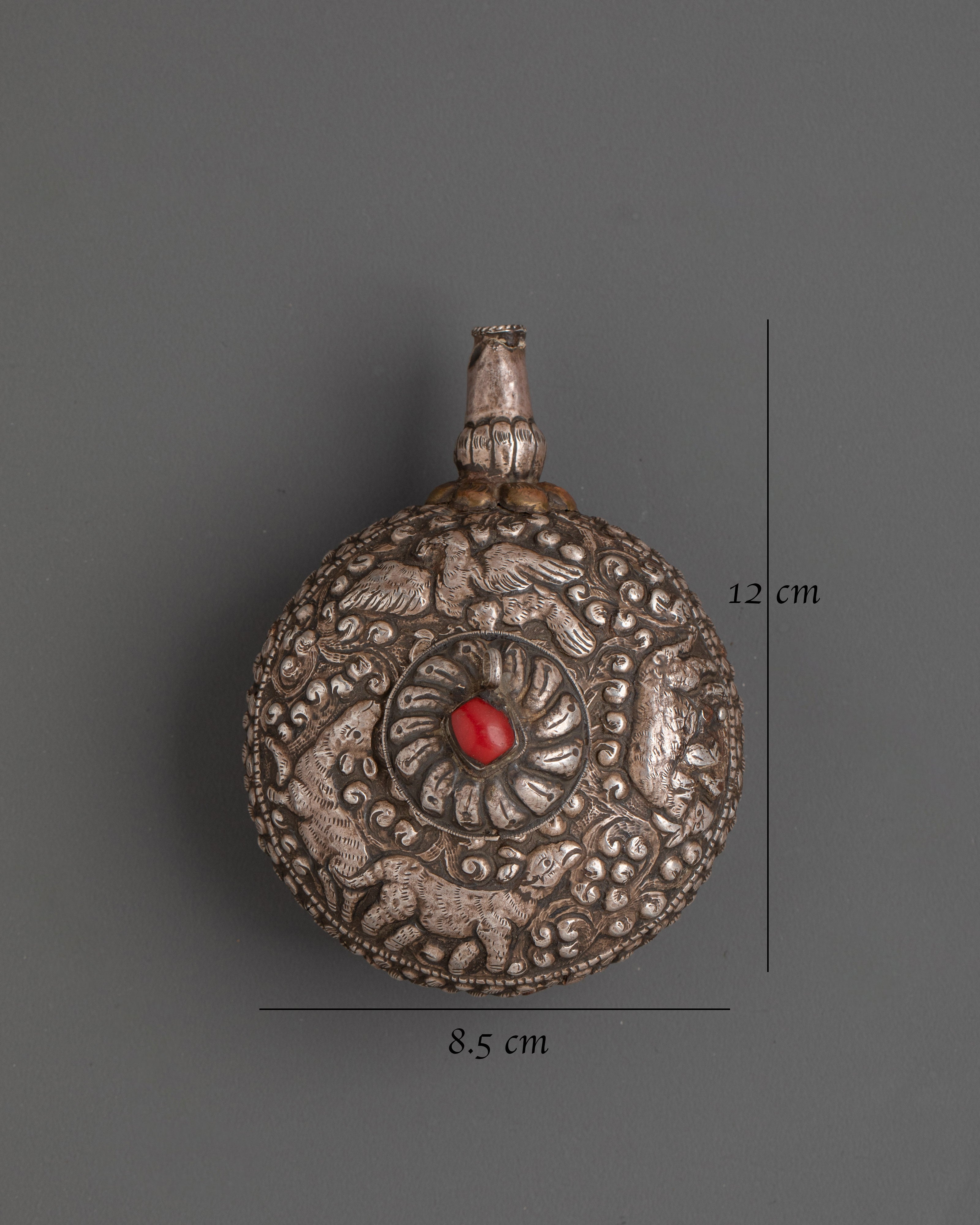 Handcrafted Tibetan Silver Snuff Bottle | 92.5 Silver with Red Coral