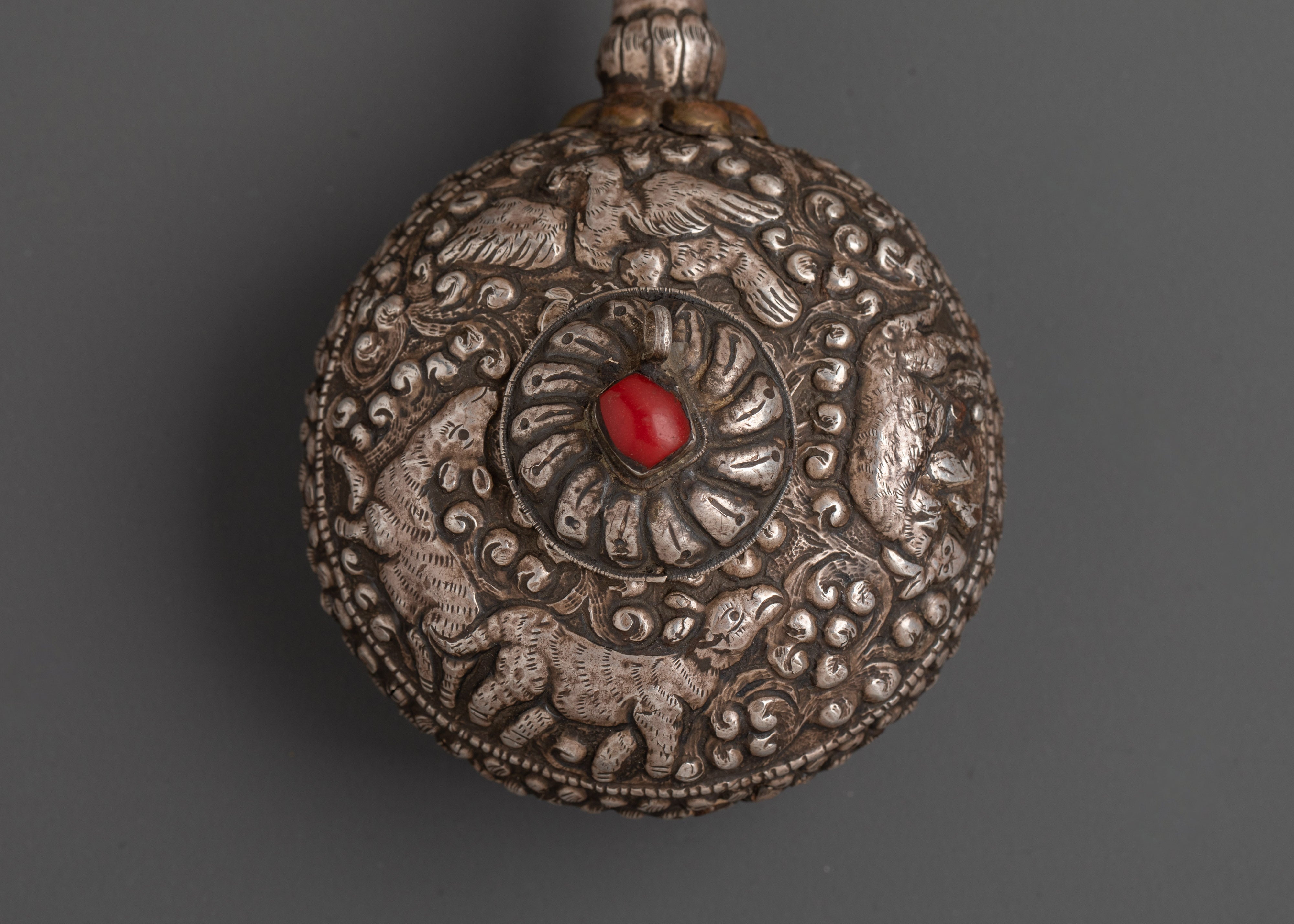Handcrafted Tibetan Silver Snuff Bottle | 92.5 Silver with Red Coral
