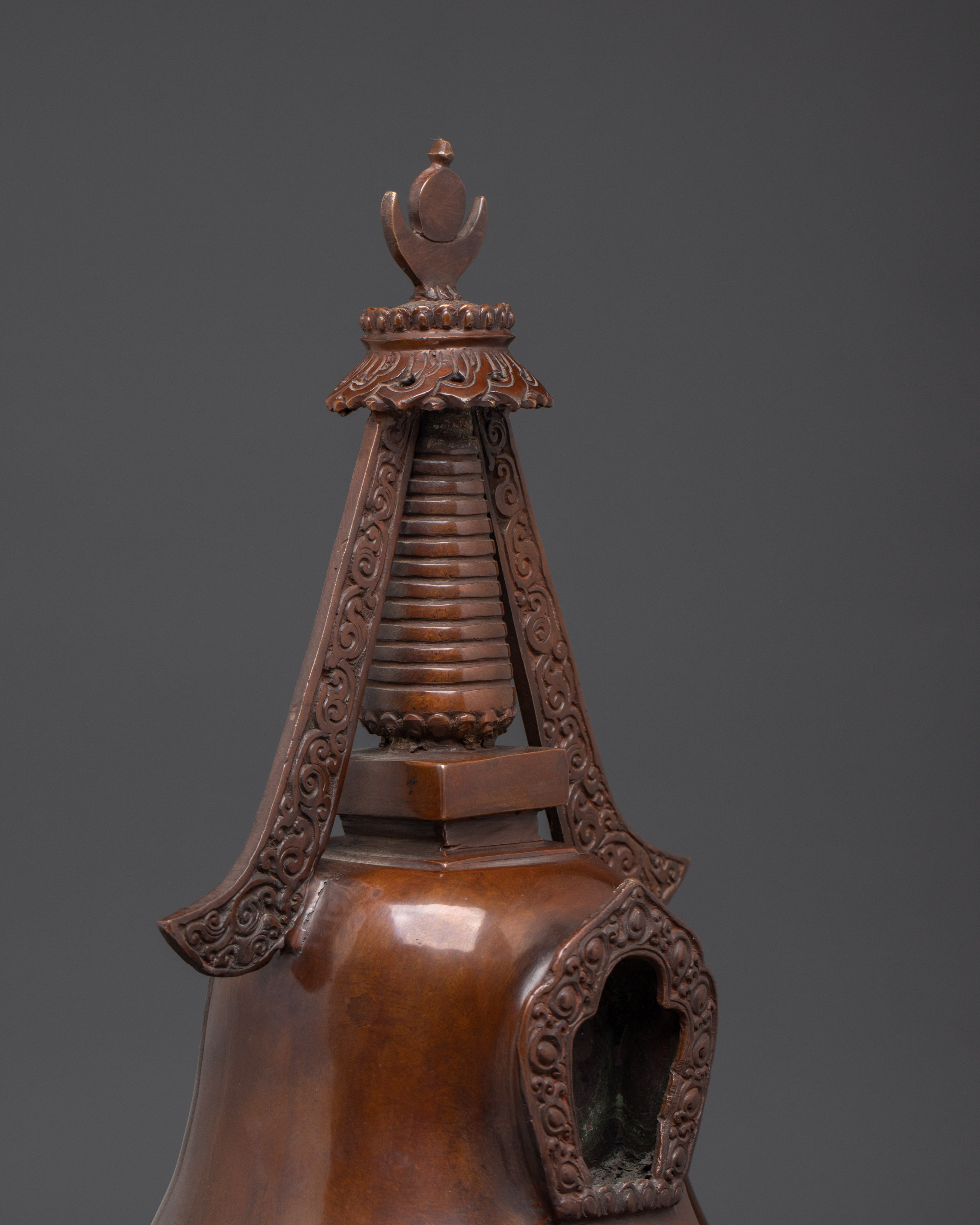 Handcrafted Copper Buddhist Stupa | Tibetan Oxidized Relic for Spiritual Practice