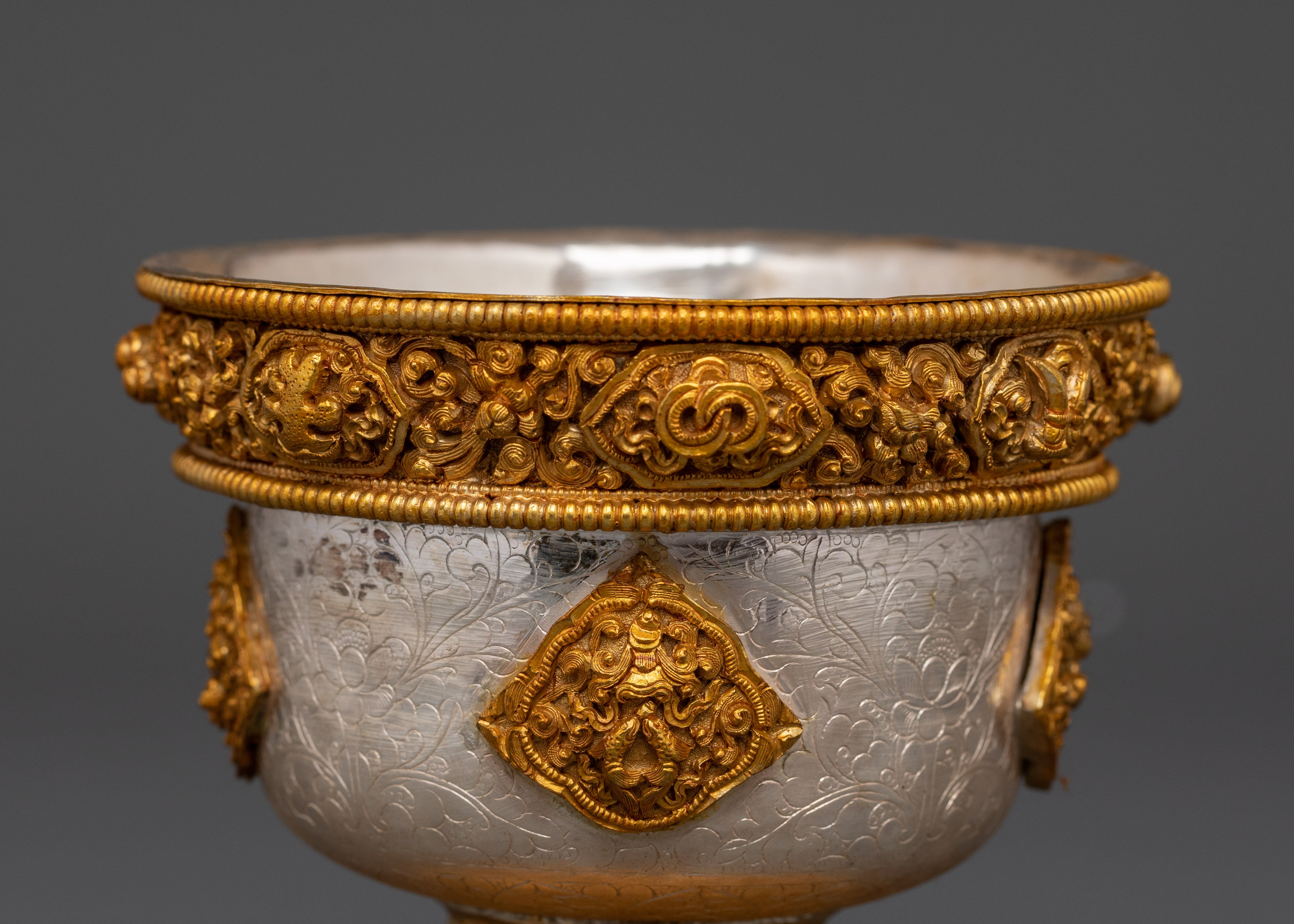 Handcrafted Buddhist Silver Offering Bowl Set for Altar Rituals & Meditation Practices