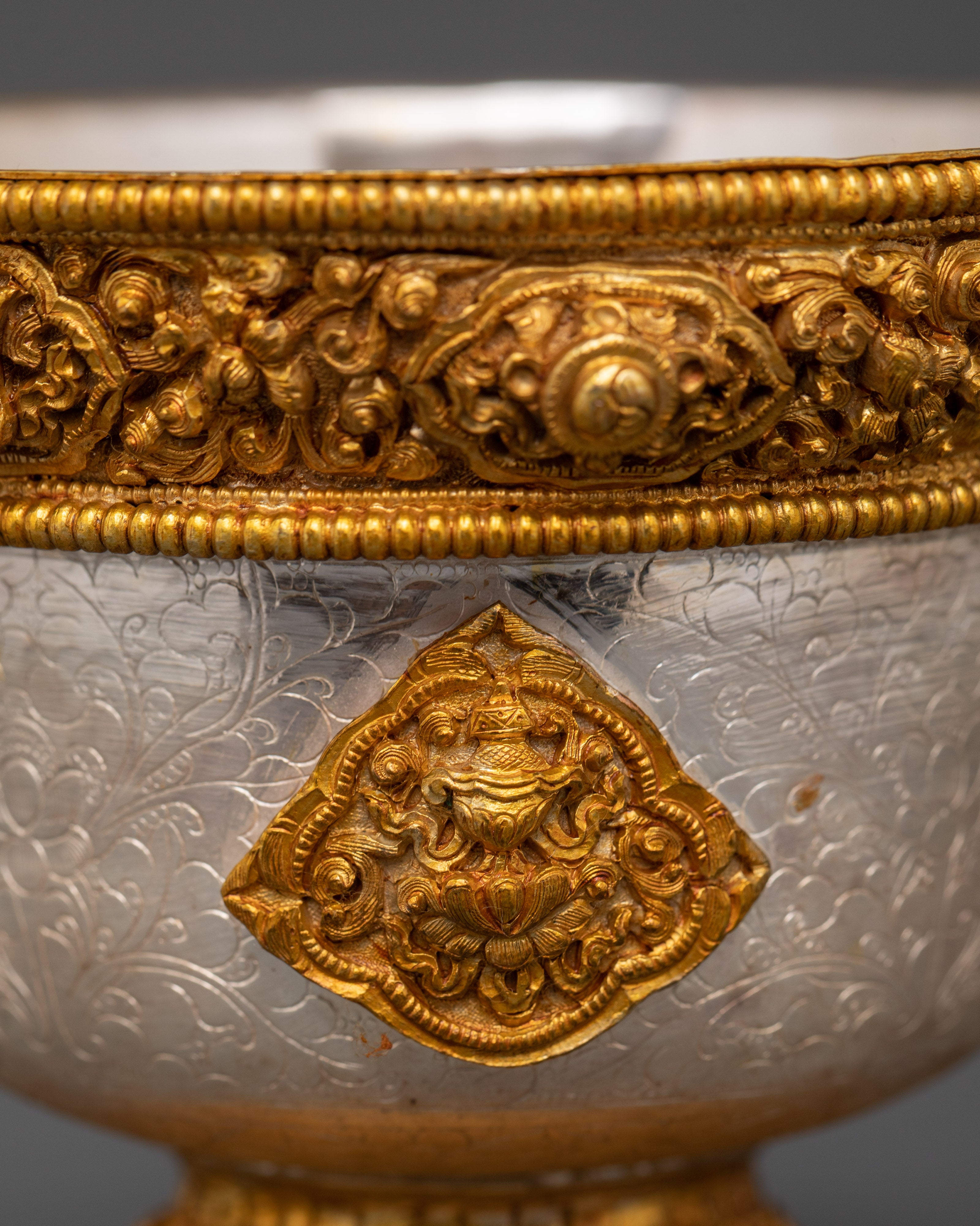 Handcrafted Buddhist Silver Offering Bowl Set for Altar Rituals & Meditation Practices