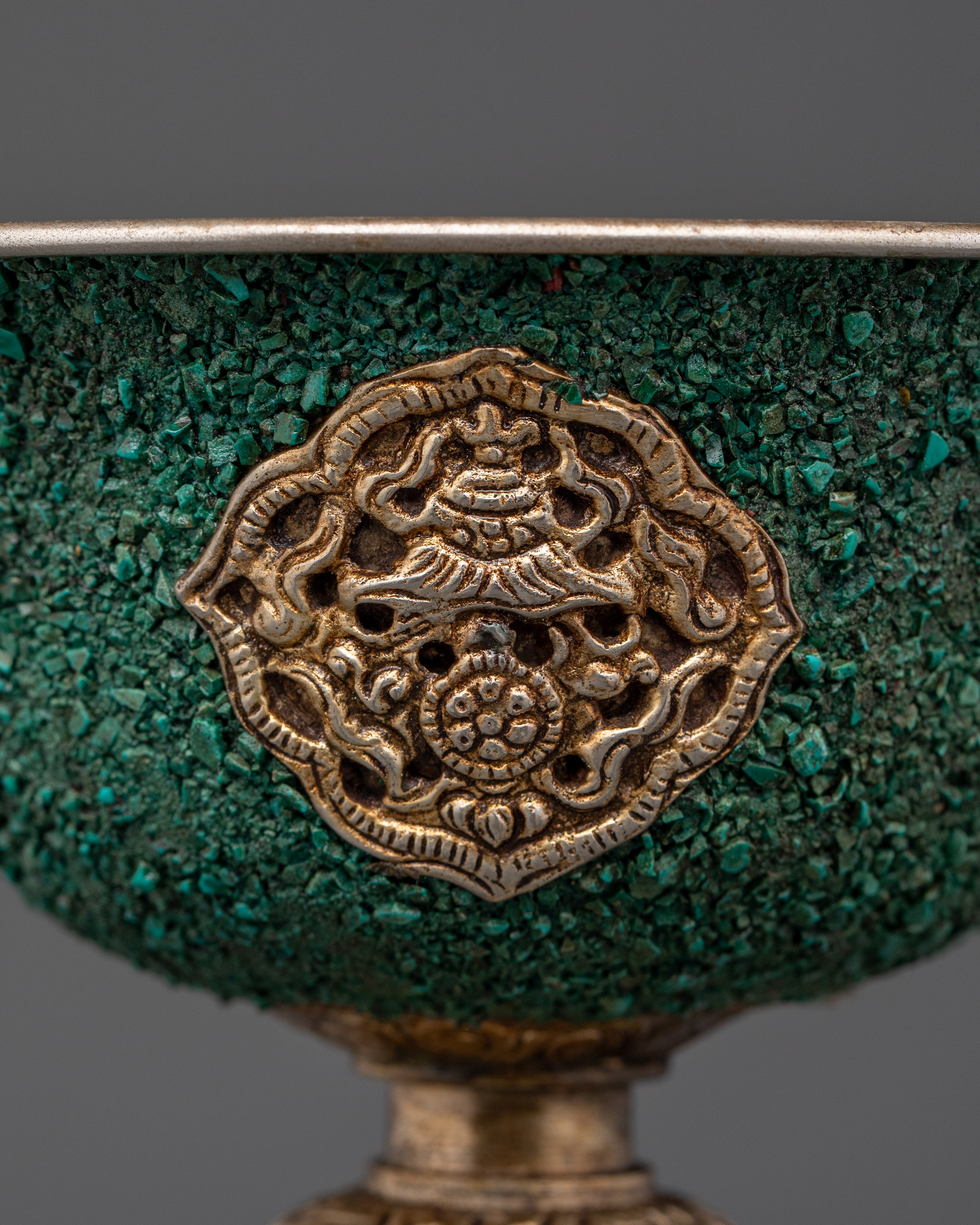 Temple Butter Lamp with Turquoise Inlay | Copper Ritual Light for Buddhist Altar