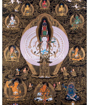 1000 Armed Chenrezig With Guru Rinpoche And Others