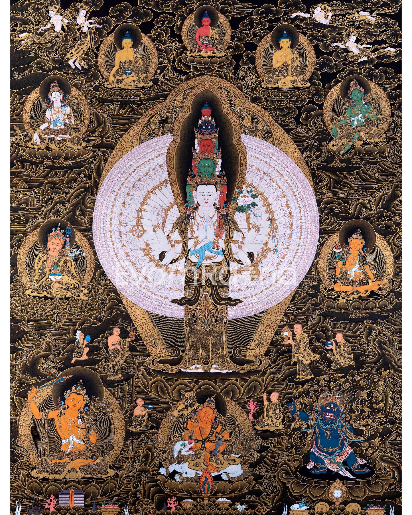 1000 Armed Chenrezig With Guru Rinpoche And Others