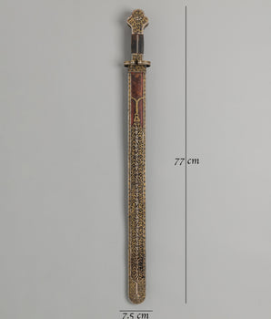Ritual Sword with Brass Inlays | Wrapped Wooden Handle, Spiritual Artifact