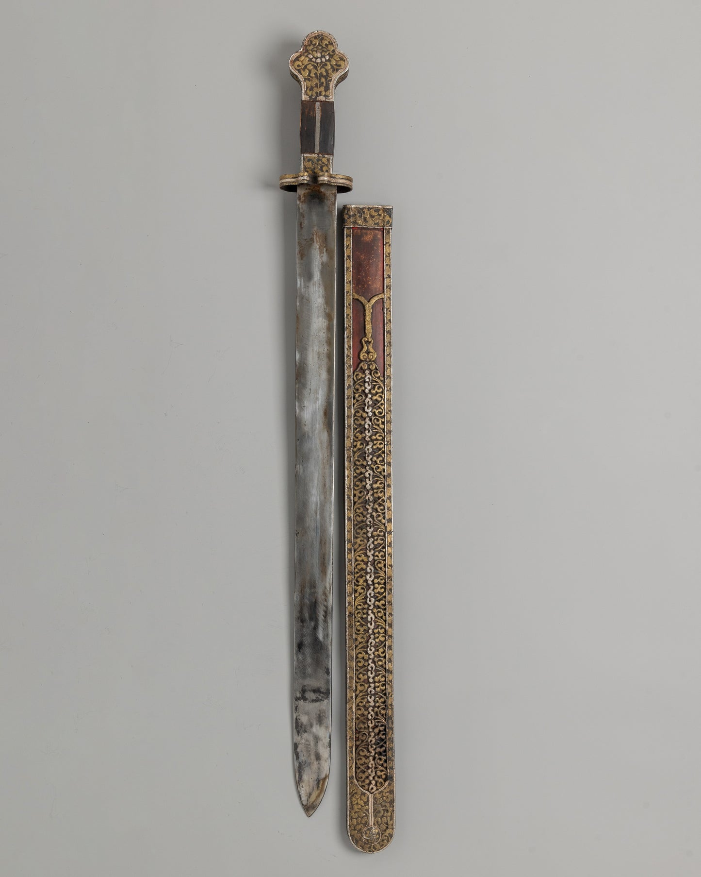 Ritual Sword with Brass Inlays | Wrapped Wooden Handle, Spiritual Artifact