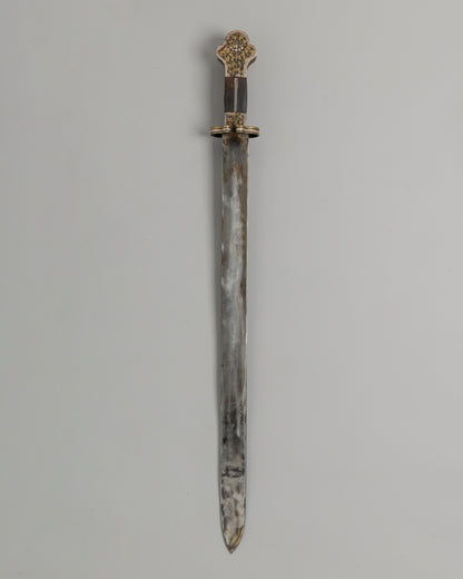 Ritual Sword with Brass Inlays | Wrapped Wooden Handle, Spiritual Artifact