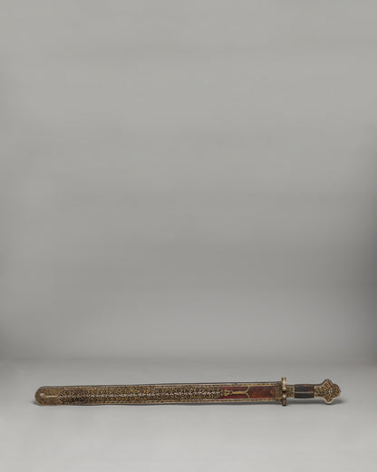 Ritual Sword with Brass Inlays | Wrapped Wooden Handle, Spiritual Artifact