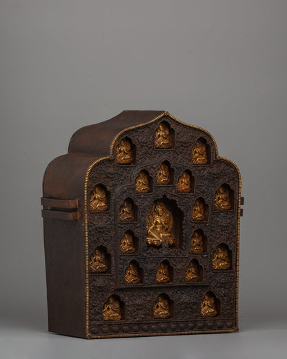 Iron Ghau Box with 21 Tara Carvings | Handmade Tibetan Ritual Artifact