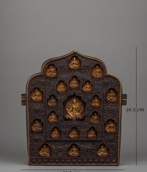 Iron Ghau Box with 21 Tara Carvings | Handmade Tibetan Ritual Artifact