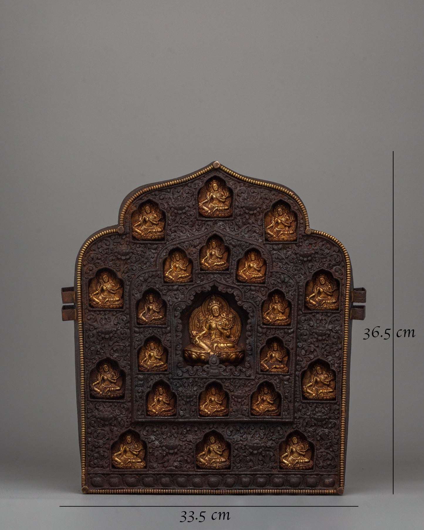 Iron Ghau Box with 21 Tara Carvings | Handmade Tibetan Ritual Artifact