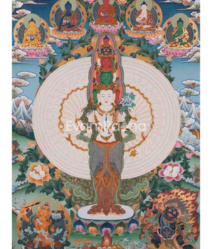 1000 Armed Chengrezig | Surrounded by 5 Buddhas, Manjushri, and Vajrapani |