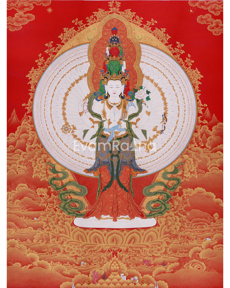 Large Hand-Painted 1000 Armed Avalokiteshvara Thangka