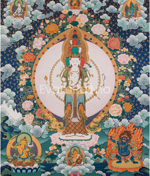 Thousand-Armed Chenresig Thangka Print | Bodhisattva of Compassion | Artwork Of Avalokiteshvara