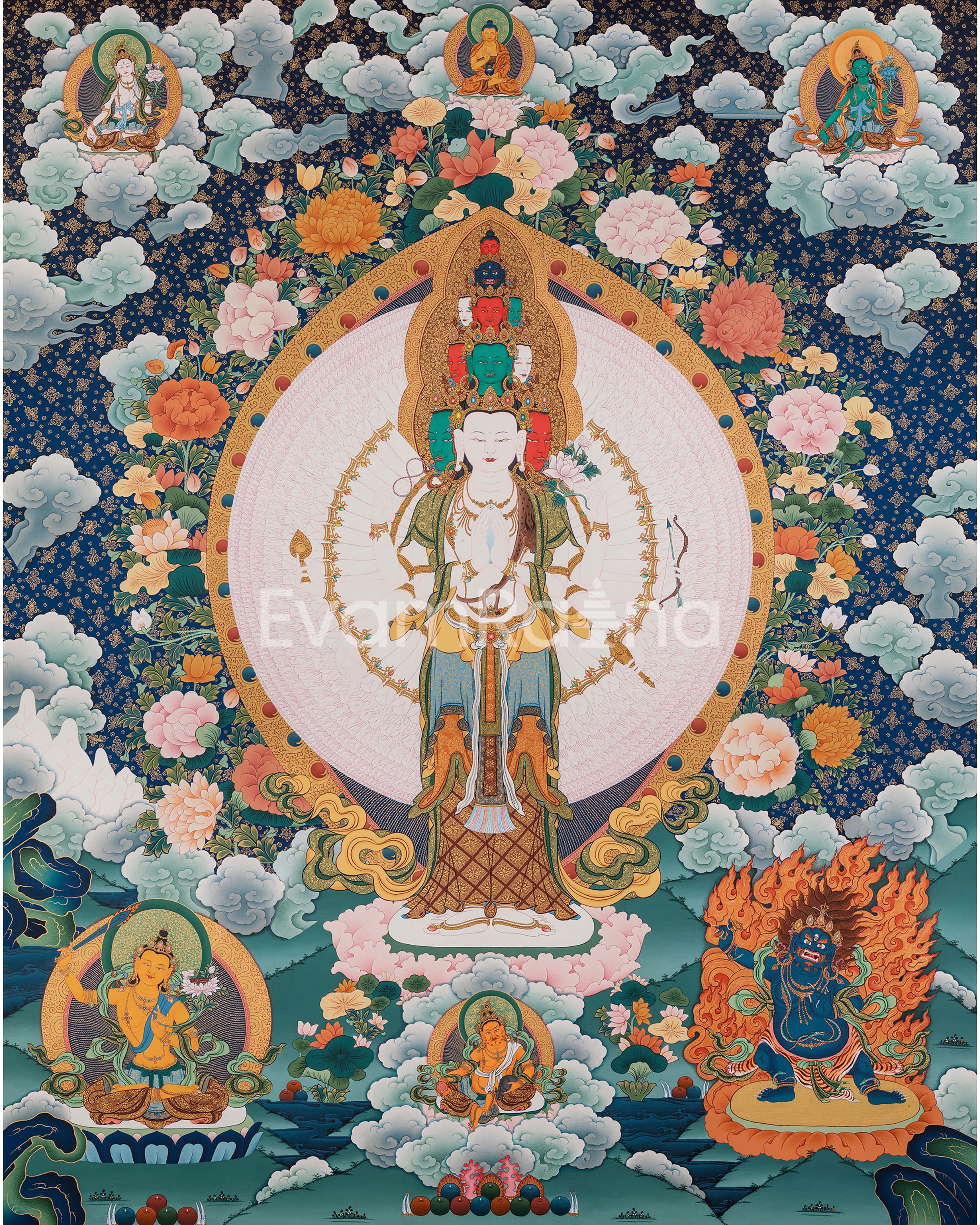 Thousand-Armed Chenresig Thangka Print | Bodhisattva of Compassion | Artwork Of Avalokiteshvara