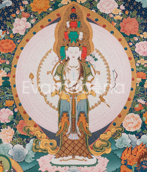 Thousand-Armed Chenresig Thangka Print | Bodhisattva of Compassion | Artwork Of Avalokiteshvara