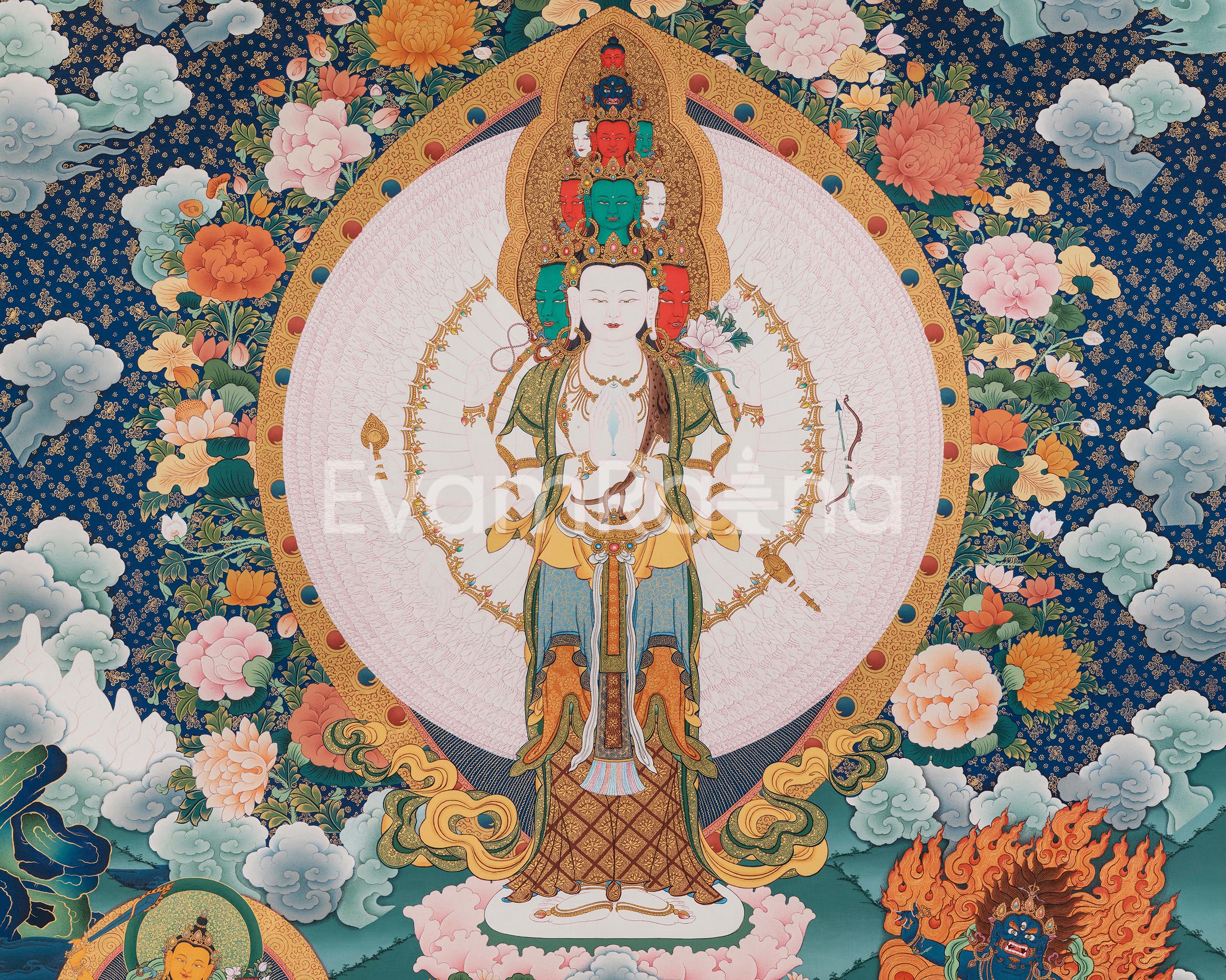 Thousand-Armed Chenresig Thangka Print | Bodhisattva of Compassion | Artwork Of Avalokiteshvara