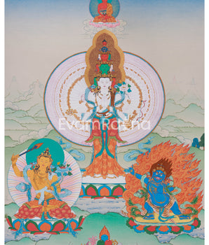 1000 Armed Chenrezig with Manjushri and Vajrapani