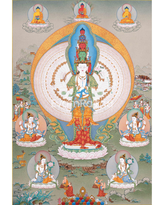 Handcrafted 1000-Armed Chenresig Thangka 