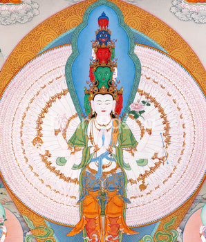 1000 Armed Chenresig Thangka Print | Bodhisattva Canvas Art | Avalokiteshvara Decors