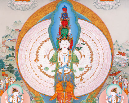 1000 Armed Chenresig Thangka Print | Bodhisattva Canvas Art | Avalokiteshvara Decors