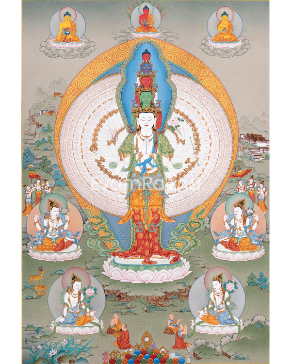 Handcrafted 1000-Armed Chenresig Thangka 