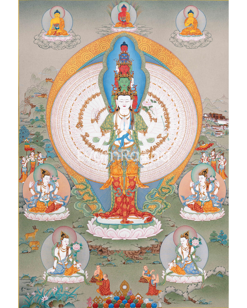 Handcrafted 1000-Armed Chenresig Thangka 