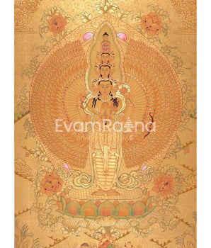 Genuine 24K Full Gold Lokeshvara Thangka Painting | 1000 Armed Avalokiteshvara | Tibetan Wall Decoration | Arts For House and Office Decor