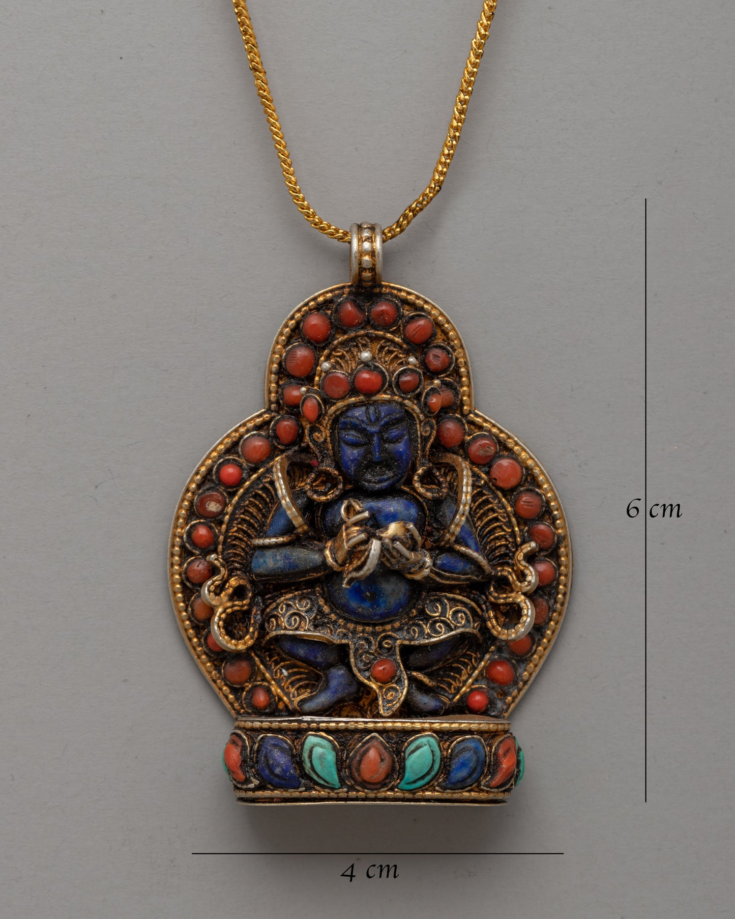 Gold-Plated Filigree Locket with Lapis Lazuli and Coral | Spiritual and Decorative Wear