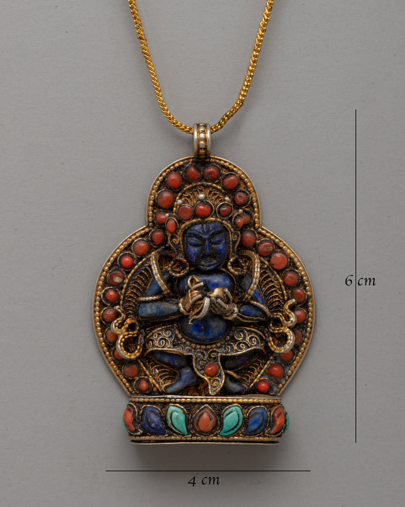 Gold-Plated Filigree Locket with Lapis Lazuli and Coral | Spiritual and Decorative Wear