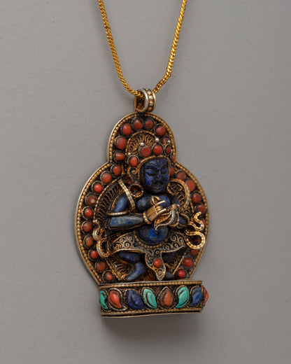 Gold-Plated Filigree Locket with Lapis Lazuli and Coral | Spiritual and Decorative Wear