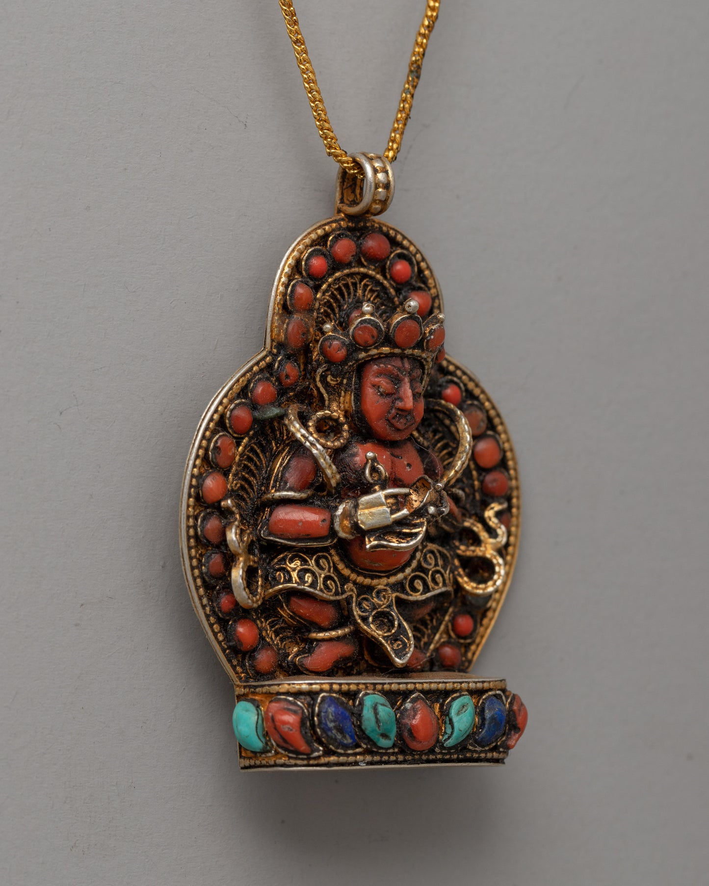 Handicraft Coral & Turquoise Pendant | Spiritual Filigree Jewelry