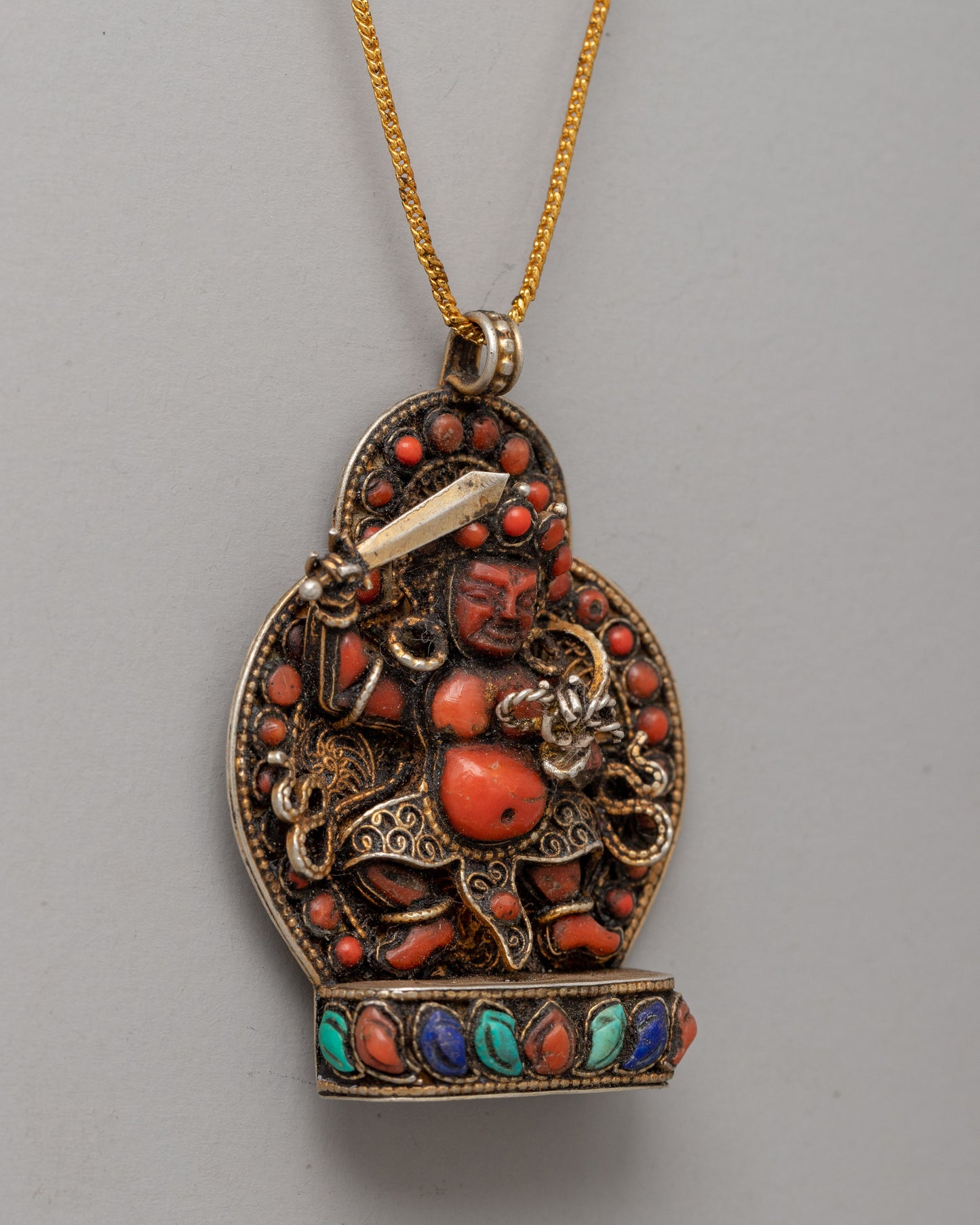 Gold-Plated Pendant with Coral & Turquoise | Design and Semi-Precious Stones