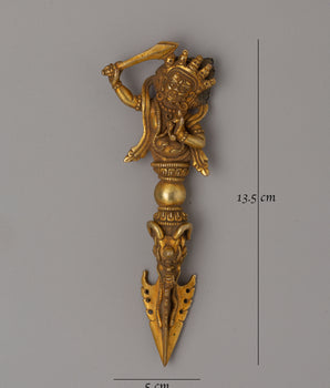 Gold-Plated Tibetan Phurba Ritual Dagger Vajrakila | Meditation, Spiritual Altar Artifact