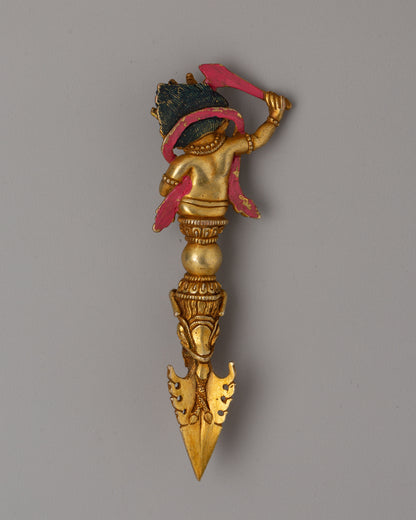 Gold-Plated Tibetan Phurba Ritual Dagger Vajrakila | Meditation, Spiritual Altar Artifact