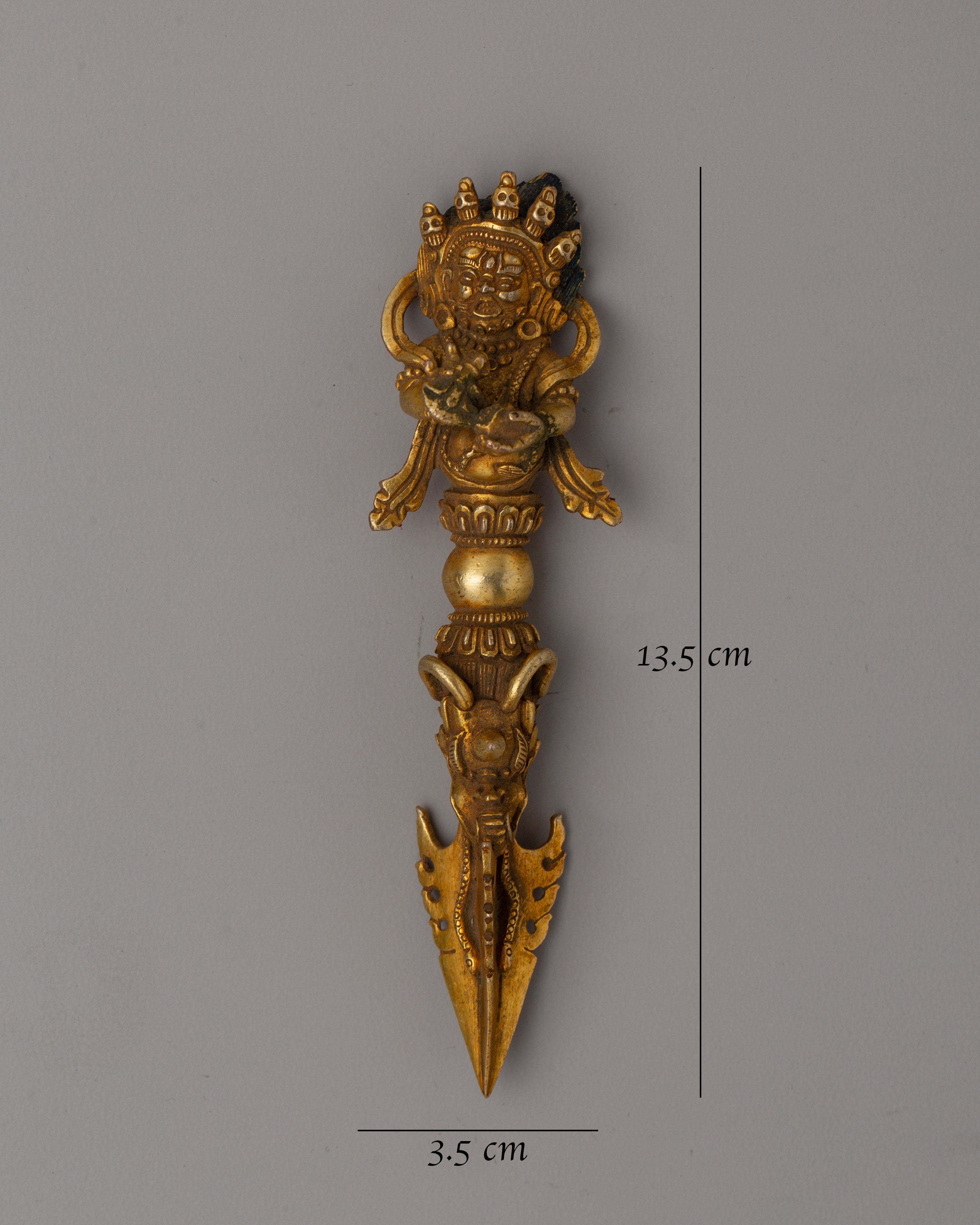 Tibetan Gold Phurba Dagger | Ritual Artifact for Meditation and Spiritual Protection