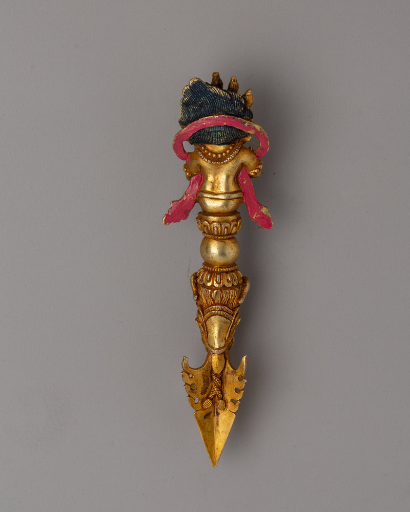 Tibetan Gold Phurba Dagger | Ritual Artifact for Meditation and Spiritual Protection